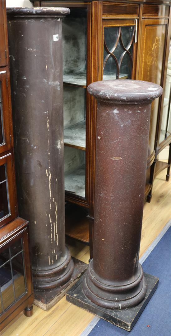 Two painted pedestals, 135cm & 107cm